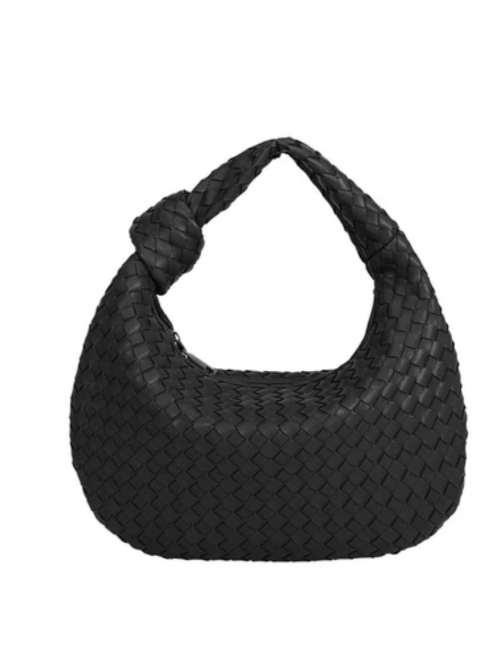 Melie Bianco Black Woven Knot-Handle Hobo